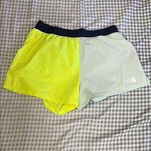 BNWOT The North Face Neon Yellow & Mint Two-Tone Running Shorts